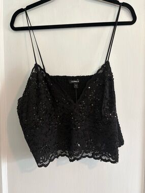 NWT Express Women's Black Lace Sequin Crop Top Size XL